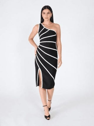 One Side Sleeve Bottom Slit Dress