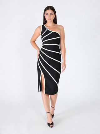 One Side Sleeve Bottom Slit Dress - Glamourous Grace