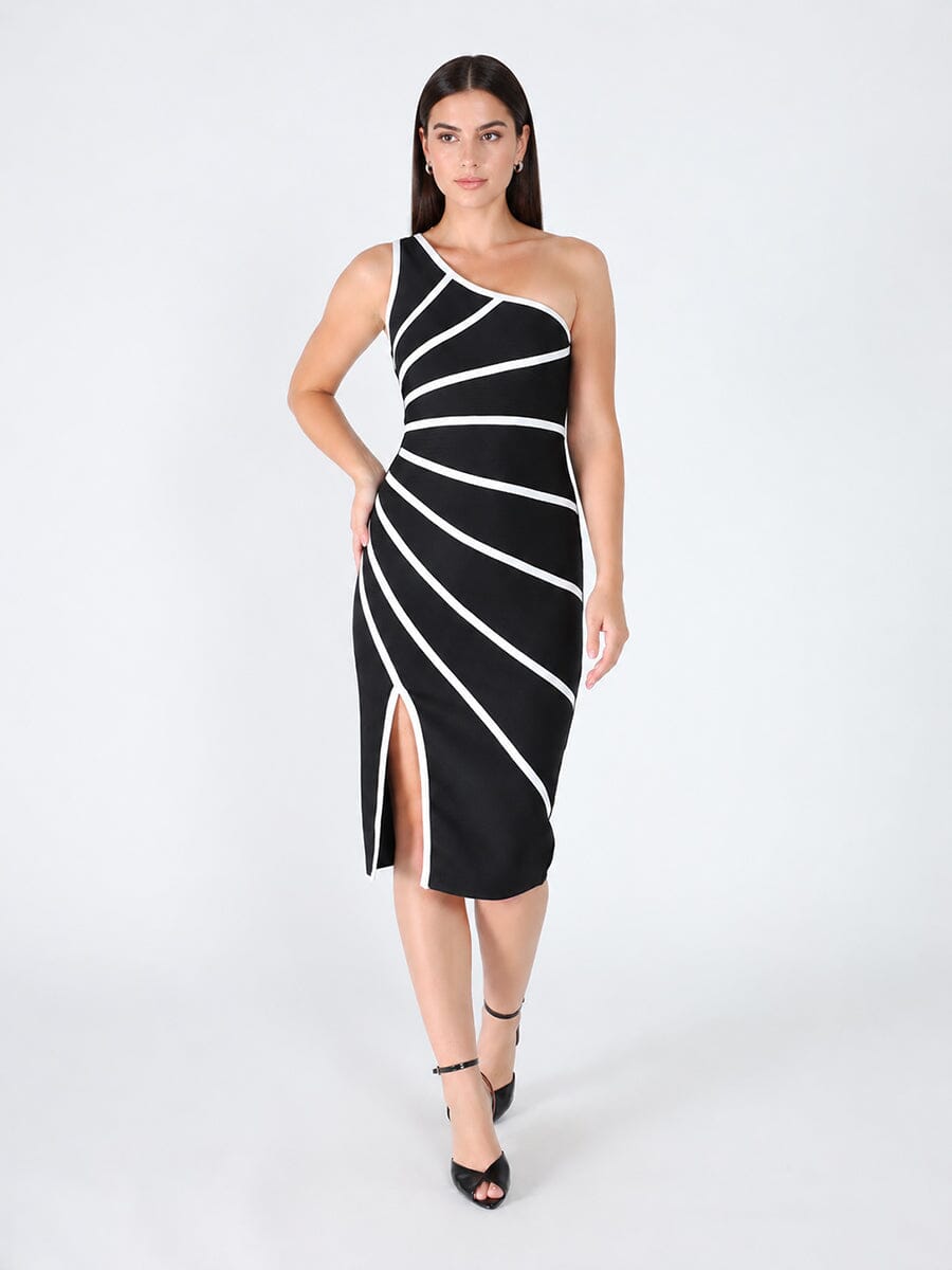 One Side Sleeve Bottom Slit Dress - Glamourous Grace