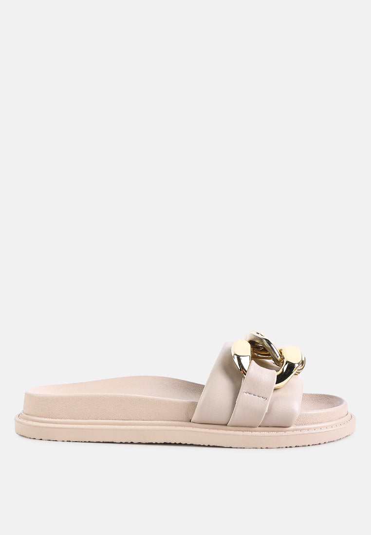 Onyx Metal Chain Slider Flats - Glamourous Grace