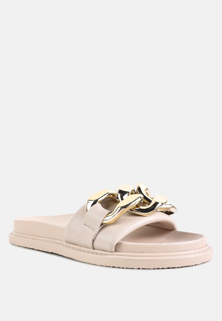 Onyx Metal Chain Slider Flats - Glamourous Grace
