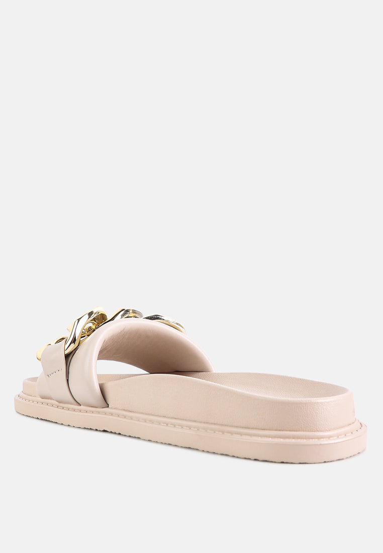 Onyx Metal Chain Slider Flats - Glamourous Grace