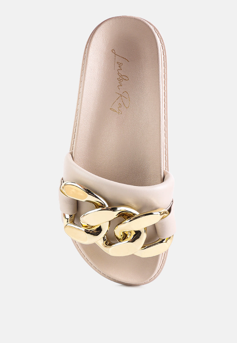Onyx Metal Chain Slider Flats - Glamourous Grace