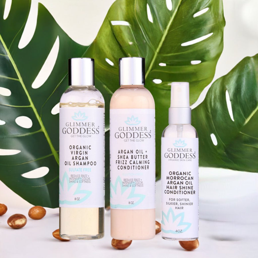 Organic Argan Oil Hair Treatment Trio – Hydrating 3-Step System - Glamourous Grace