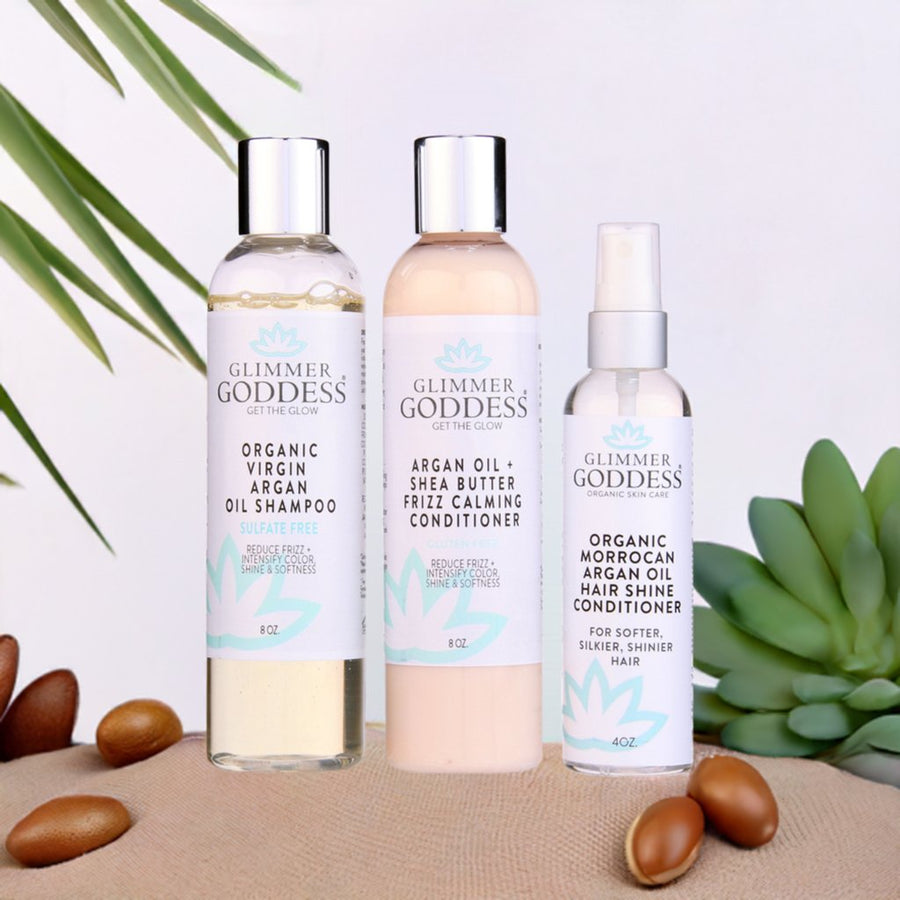 Organic Argan Oil Hair Treatment Trio – Hydrating 3-Step System - Glamourous Grace