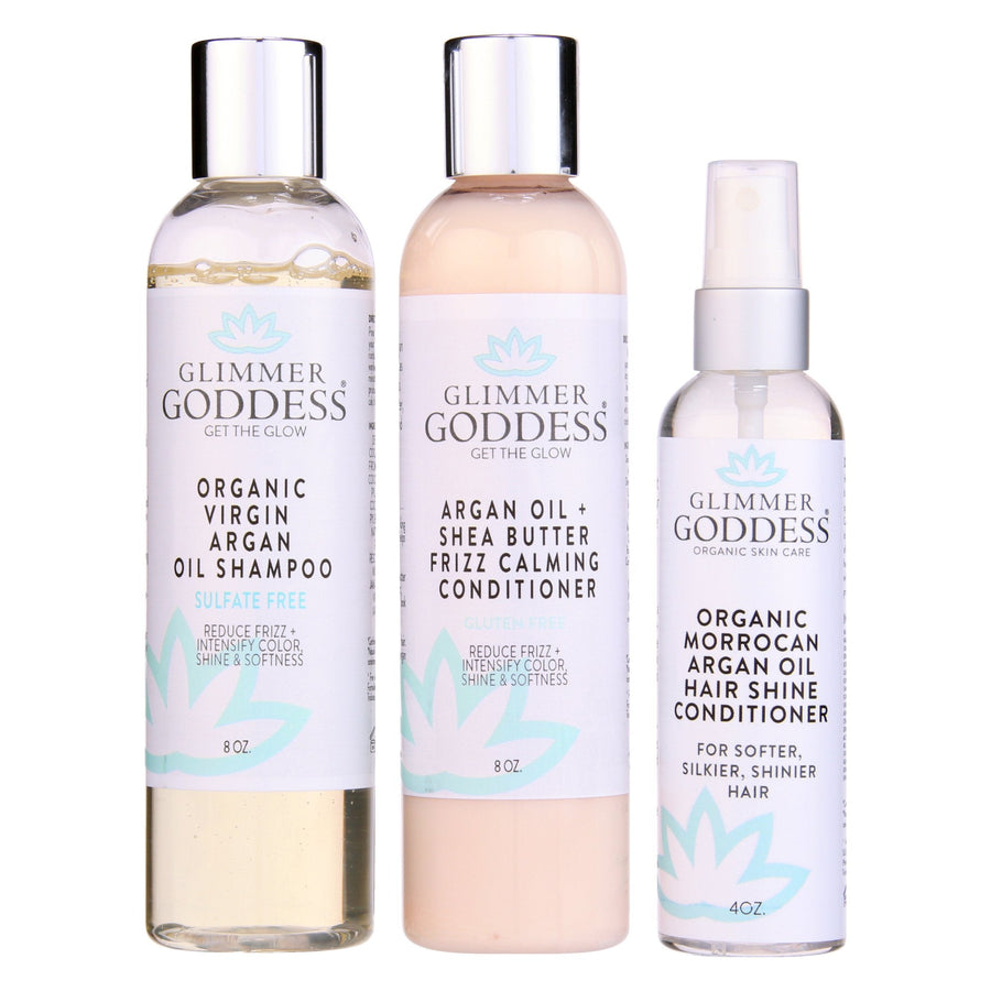 Organic Argan Oil Hair Treatment Trio – Hydrating 3-Step System - Glamourous Grace