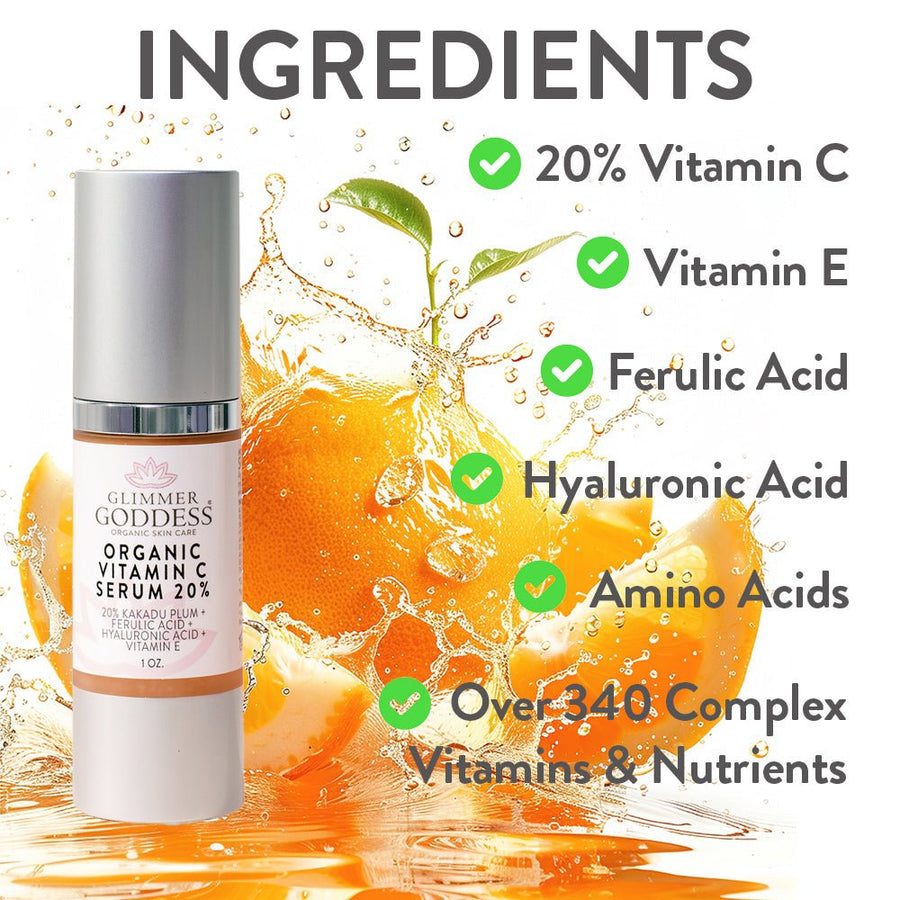 Organic Vitamin C Serum 20% – Brightening Treatment with Hyaluronic & Ferulic Acid - Glamourous Grace