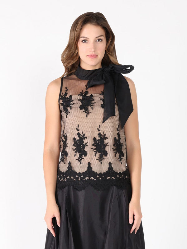 Organza-Like Neck Tie Sleeveless See-Through Top - Glamourous Grace