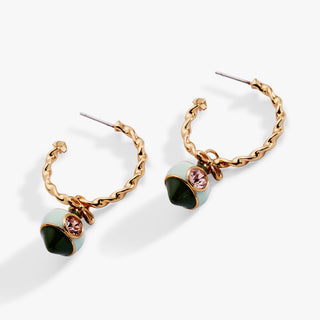 Crystal Bow & Ornament Twisted Hoop Earrings