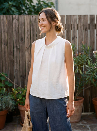 100% Linen Structured Collar Sleeveless Blouse BLAIR - Glamourous Grace