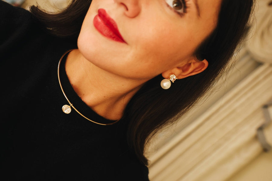 Oval Bezel Collar Necklace- 18k Gold Plated - Belle of the Ball Collection - Glamourous Grace