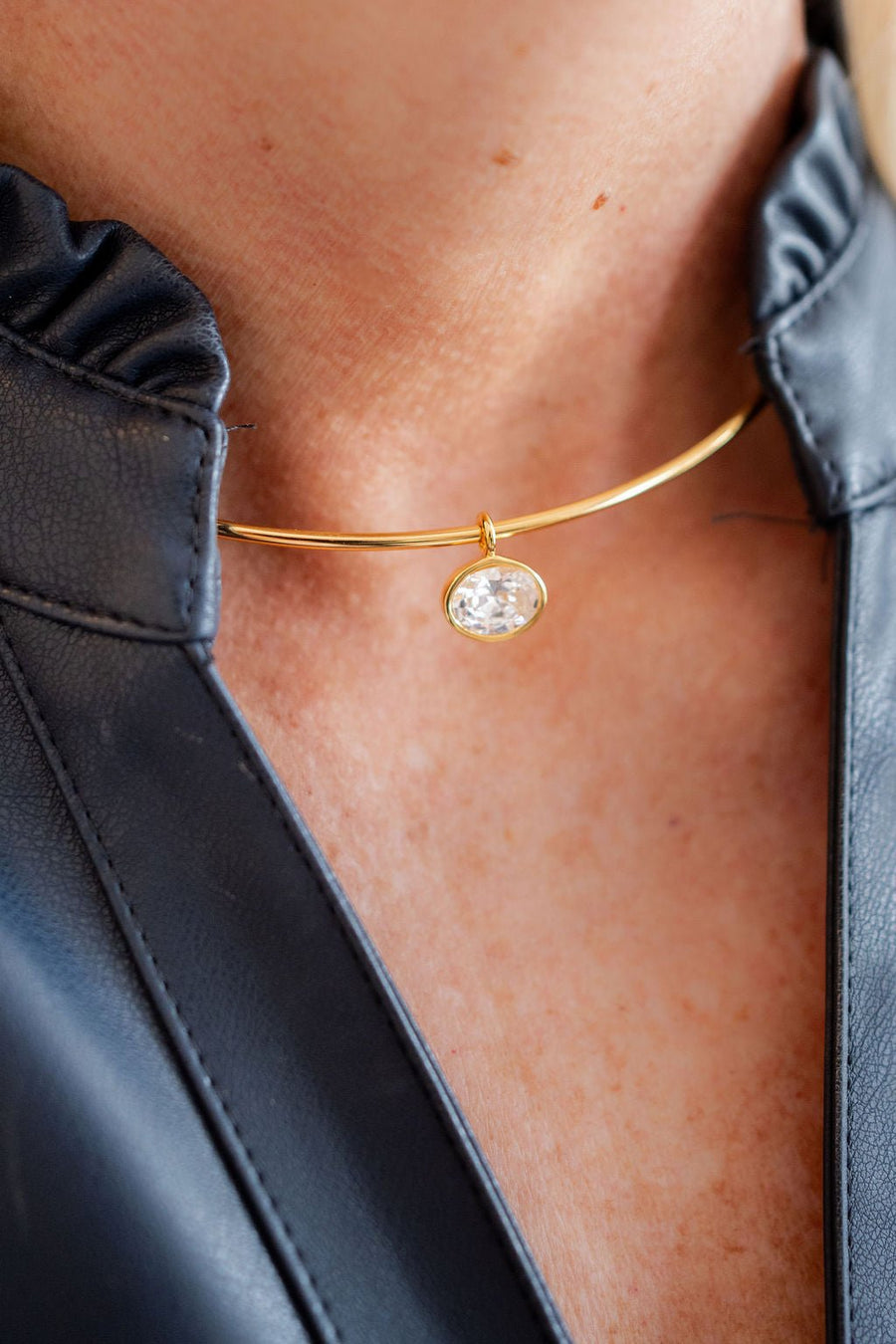 Oval Bezel Collar Necklace- 18k Gold Plated - Belle of the Ball Collection - Glamourous Grace