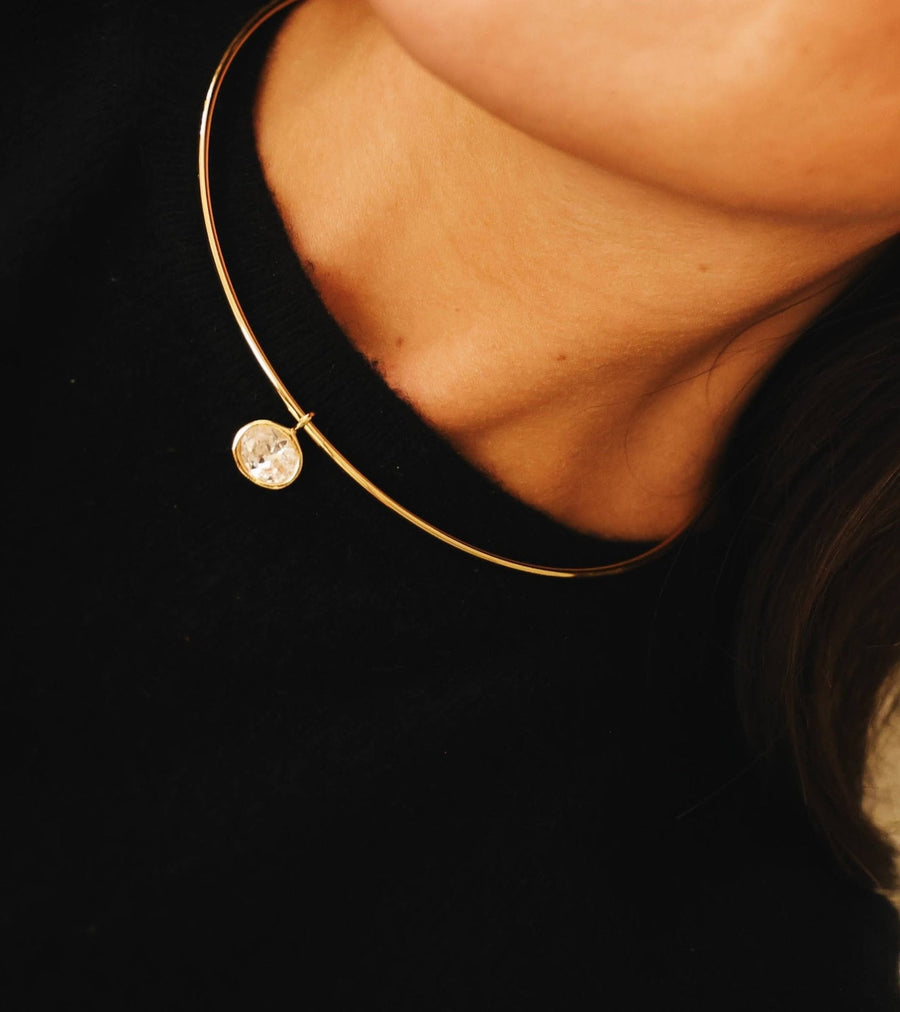 Oval Bezel Collar Necklace- 18k Gold Plated - Belle of the Ball Collection - Glamourous Grace