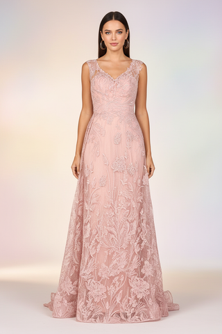 Overskirt Lace Fitted V-Neck Gown - Glamourous Grace