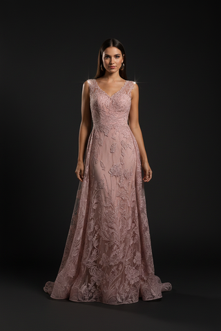 Overskirt Lace Fitted V-Neck Gown - Glamourous Grace