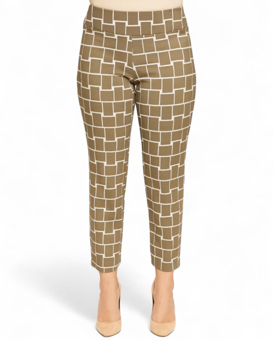 Krazy Larry P507 Pull on Pant - Taupe Ivory Cubes - Glamourous Grace