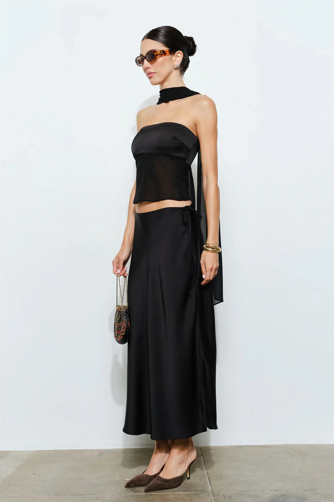 Calliope Black Strapless Scarf Top - Glamourous Grace