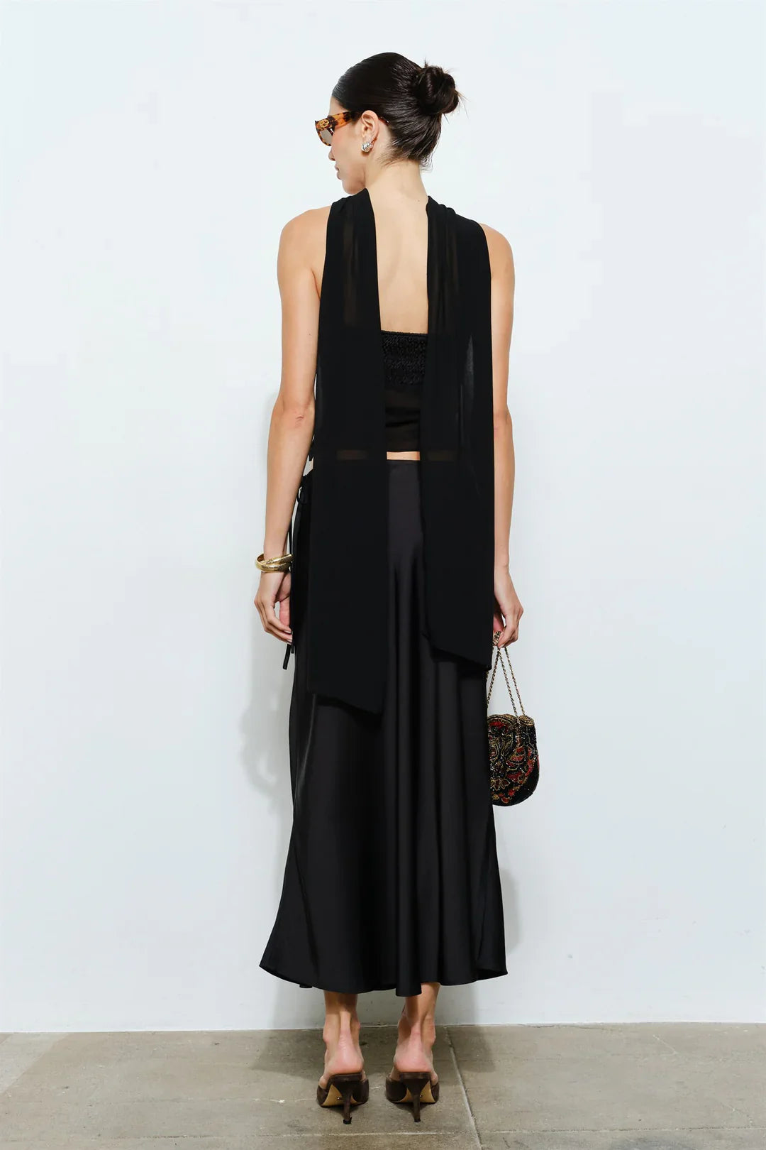 Calliope Black Strapless Scarf Top - Glamourous Grace