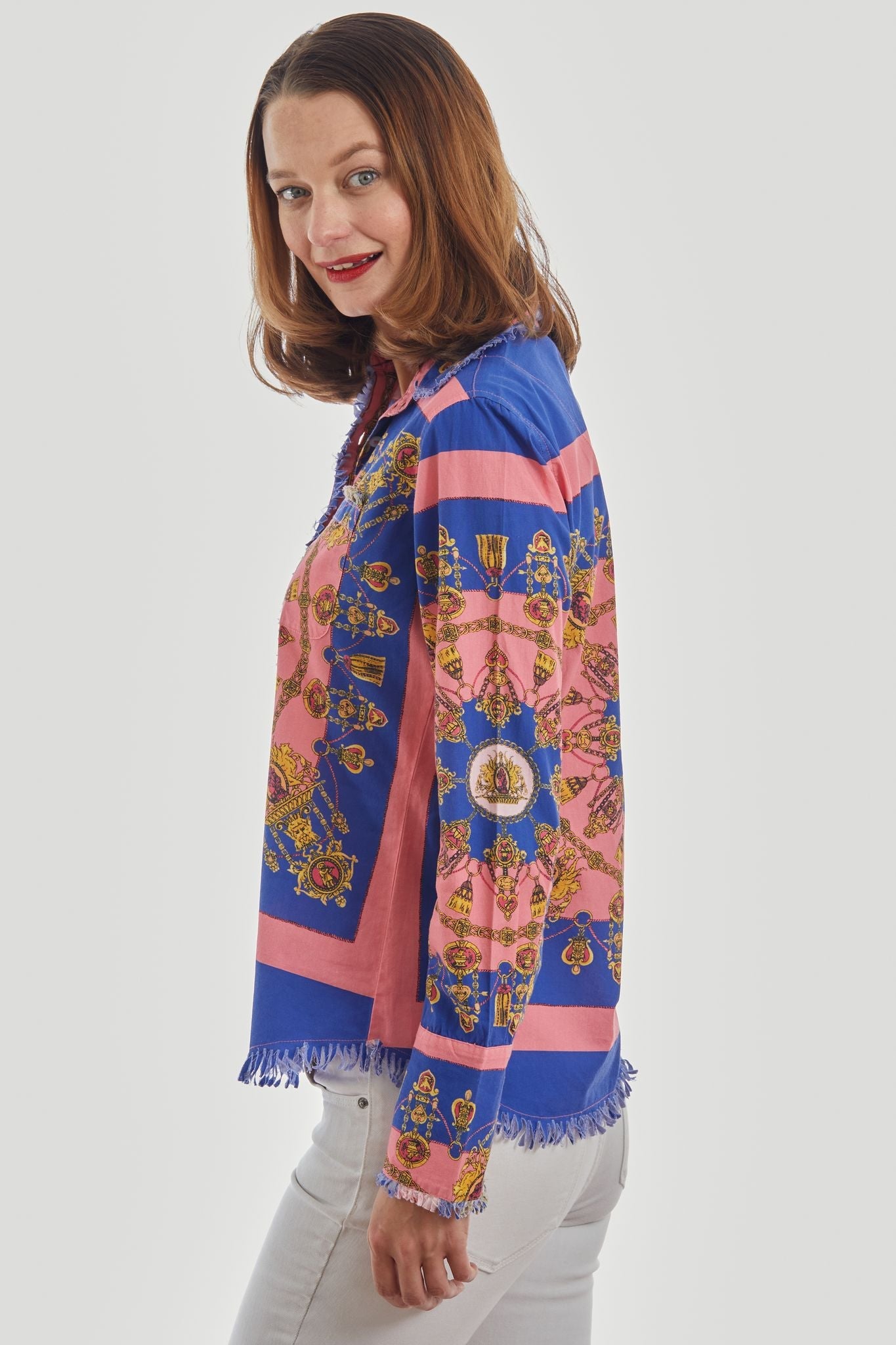 Cape Cod Tunic Navy Pink with Gold Engineered - Glamourous Grace