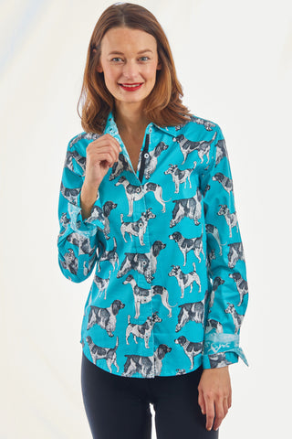 Rome Shirt Turquoise  Ground Black White Pooches - Glamourous Grace