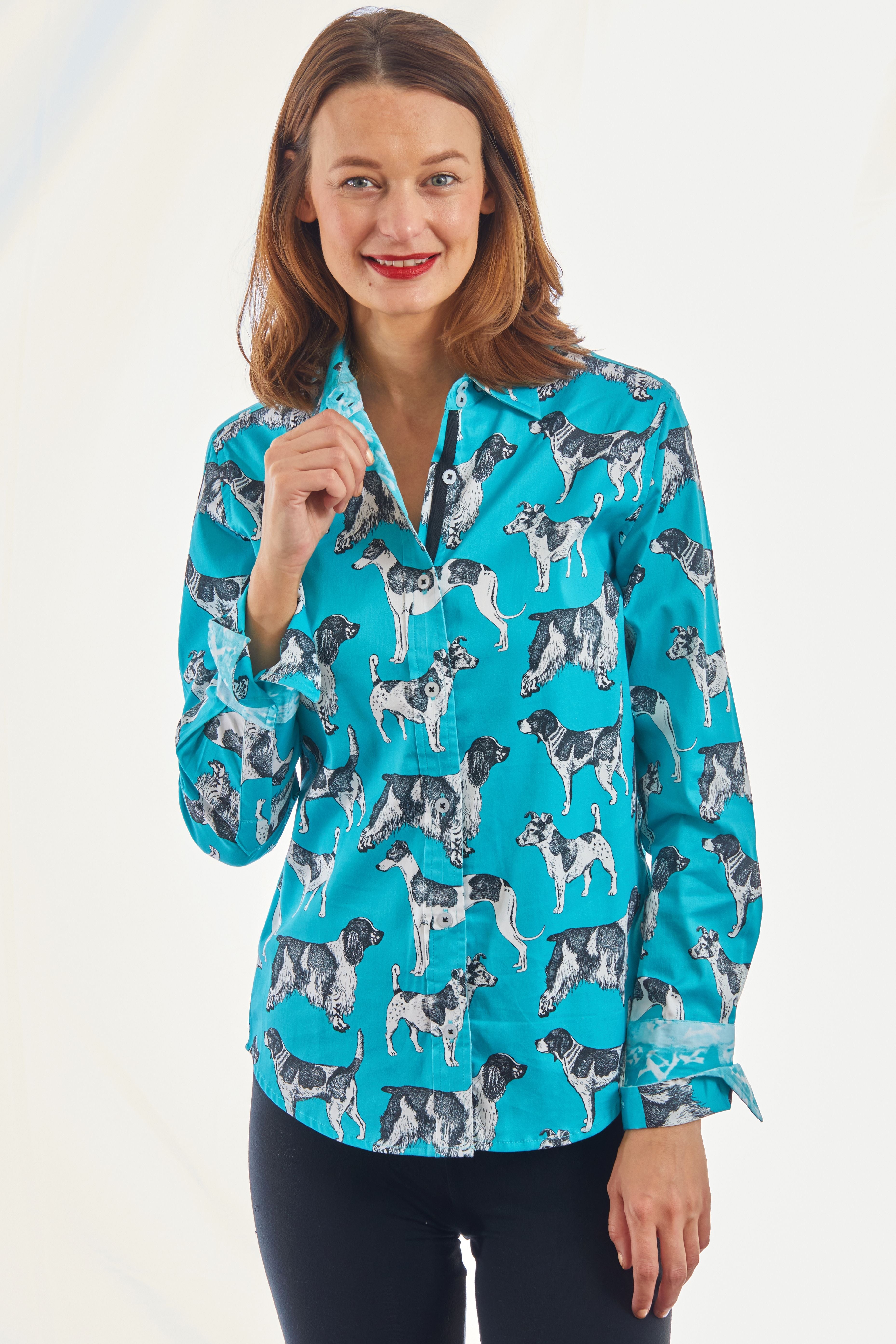 Rome Shirt Turquoise  Ground Black White Pooches - Glamourous Grace