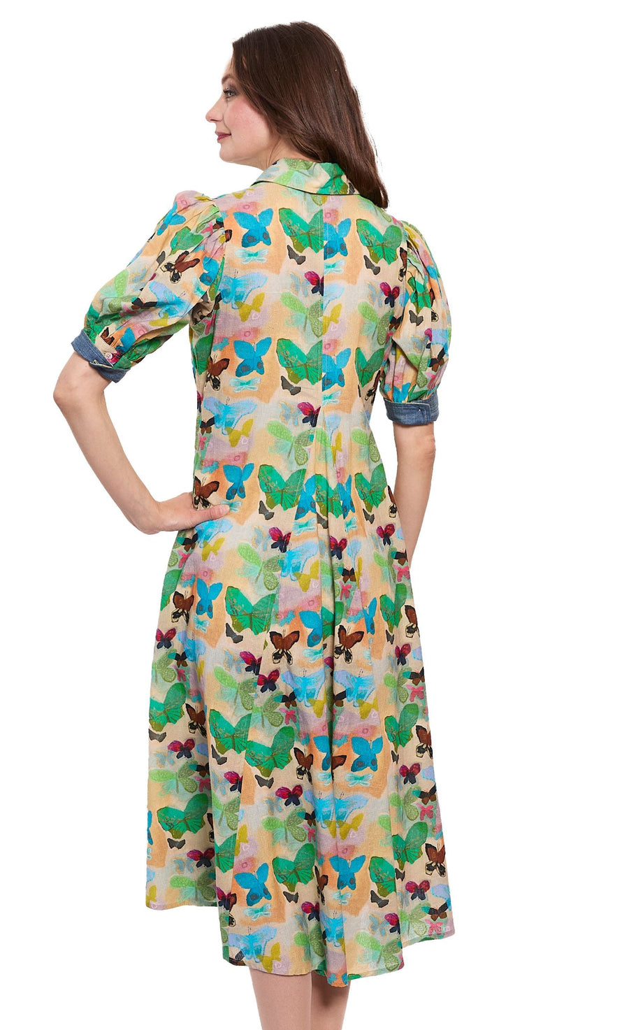 Montauk Dress Linen Cotton Neutral Butterfly Print - Glamourous Grace