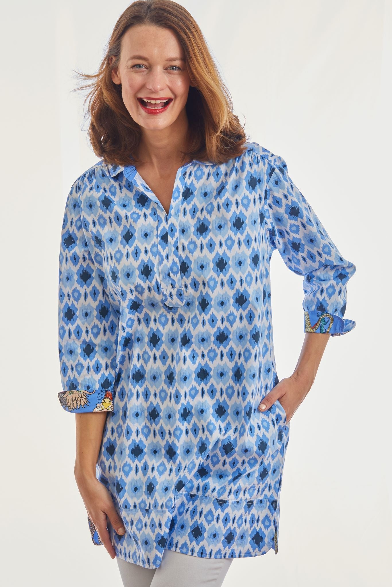 Vail Tunic Blue Ikat Print - Glamourous Grace