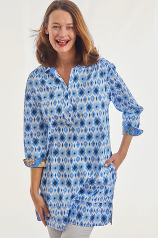 Vail Tunic Blue Ikat Print - Glamourous Grace