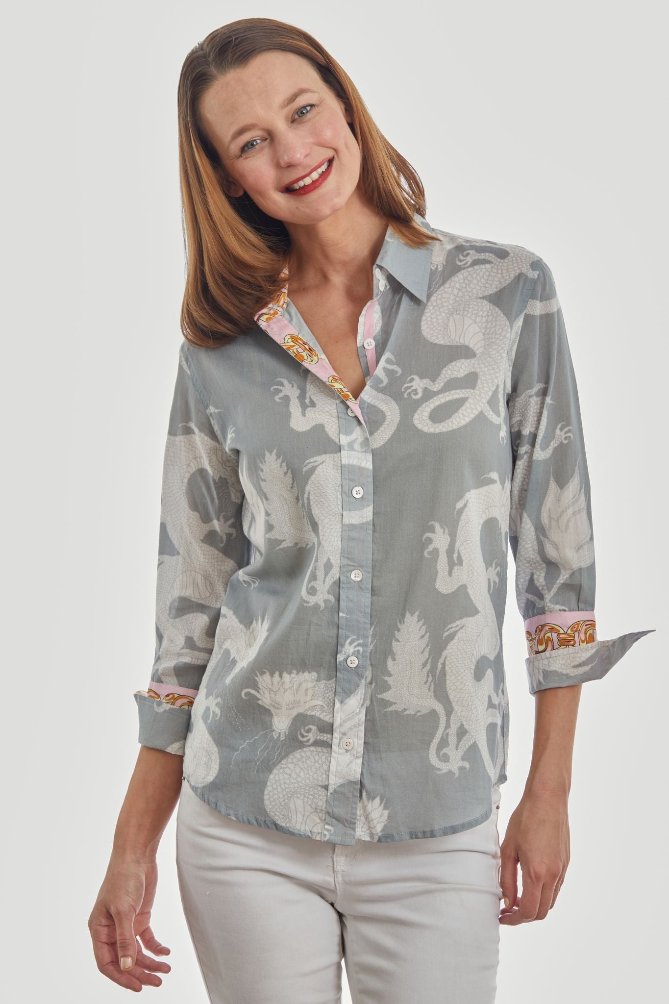 3/4 Sleeve Rome Shirt Grey Dragons Voile - Glamourous Grace