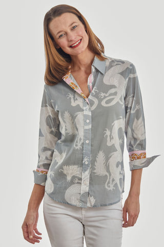 3/4 Sleeve Rome Shirt Grey Dragons Voile - Glamourous Grace