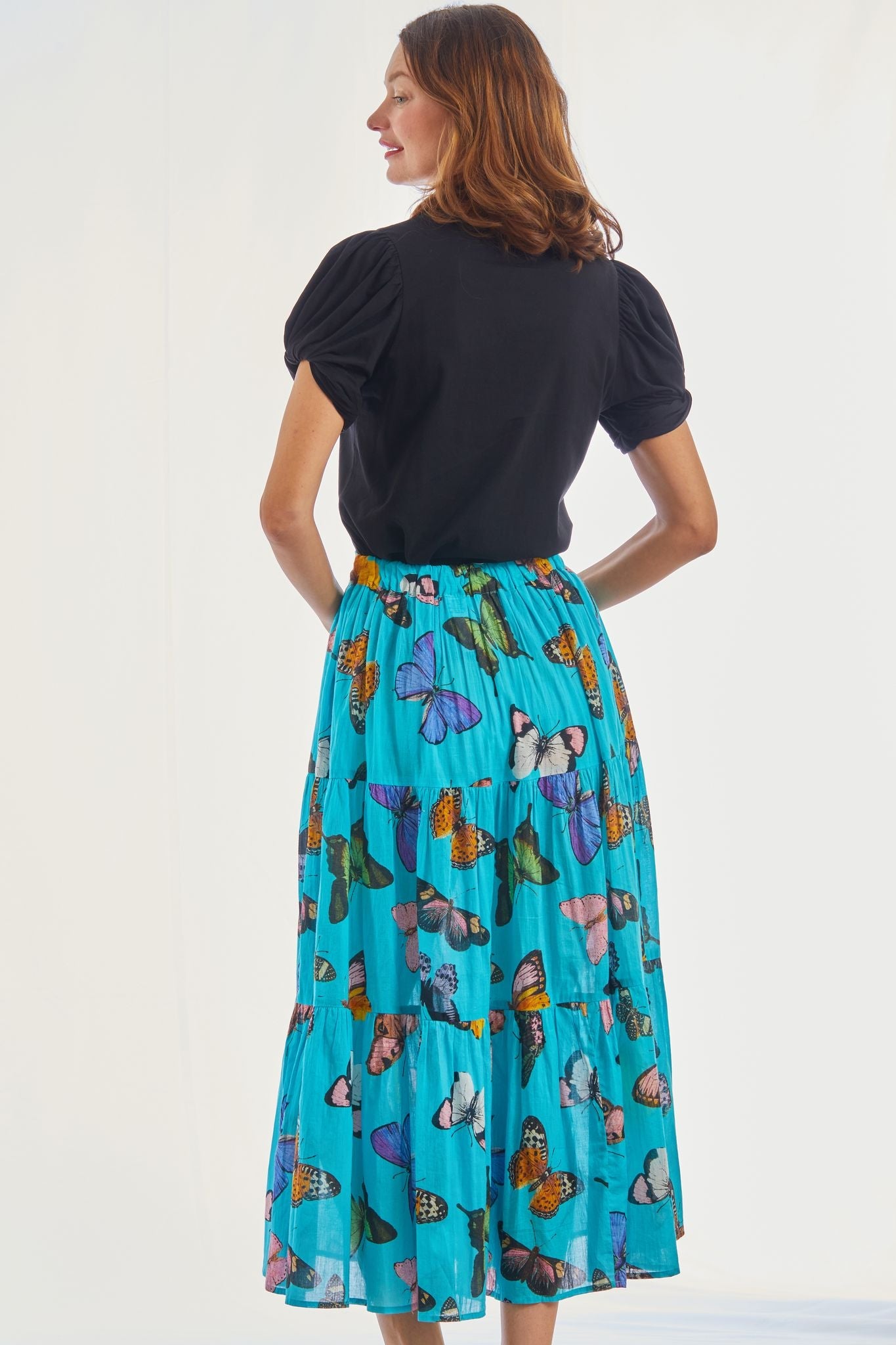Woodstock Turquoise Butterfly Pull On Flounce Skirt - Glamourous Grace