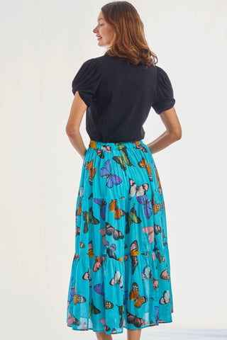 Woodstock Turquoise Butterfly Pull On Flounce Skirt - Glamourous Grace