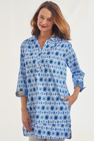 Vail Tunic Blue Ikat Print - Glamourous Grace