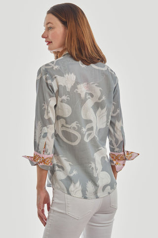 3/4 Sleeve Rome Shirt Grey Dragons Voile - Glamourous Grace