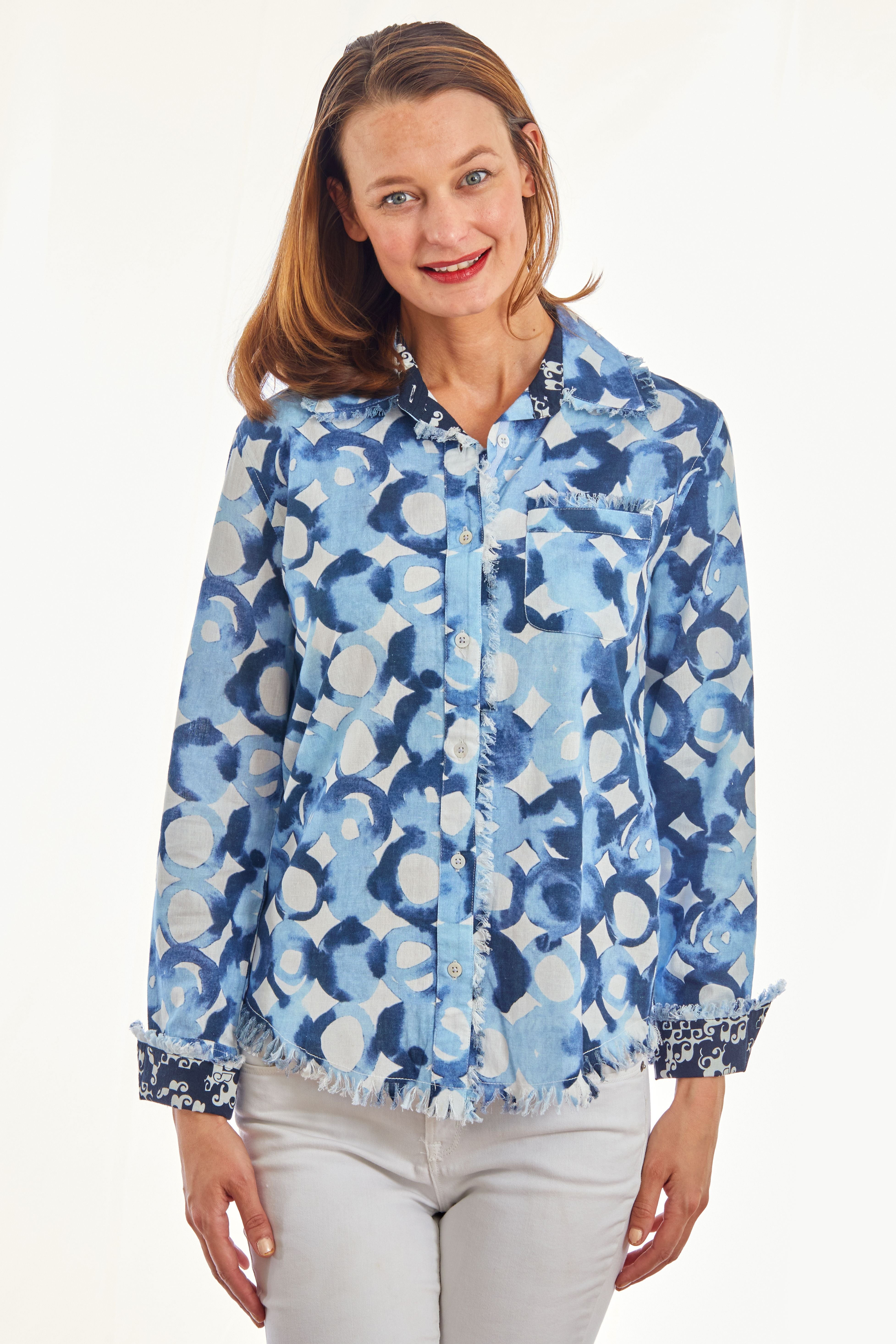 Cape Cod Tunic Blues Watercolor Print - Glamourous Grace