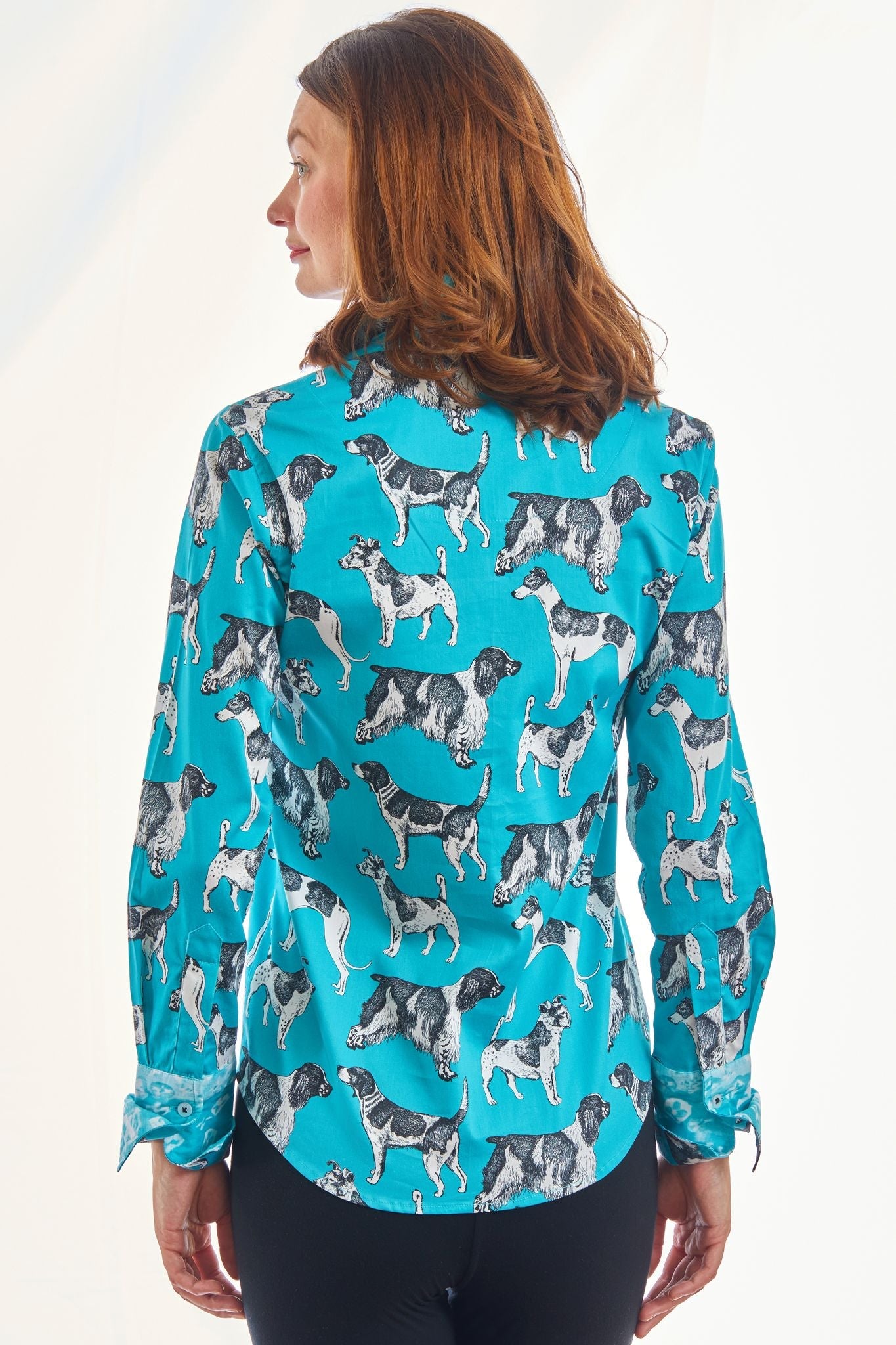 Rome Shirt Turquoise  Ground Black White Pooches - Glamourous Grace