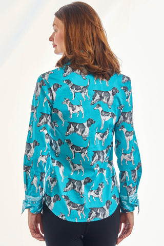 Rome Shirt Turquoise  Ground Black White Pooches - Glamourous Grace