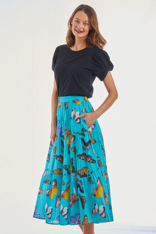 Woodstock Turquoise Butterfly Pull On Flounce Skirt - Glamourous Grace