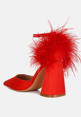 Palmetta Fur Detail Block Heel Sandals