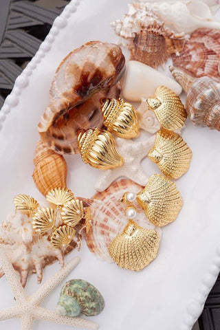 Sullivan Gold Shell Earring - 18k Gold Plated - Belle of the Ball Collection - Glamourous Grace