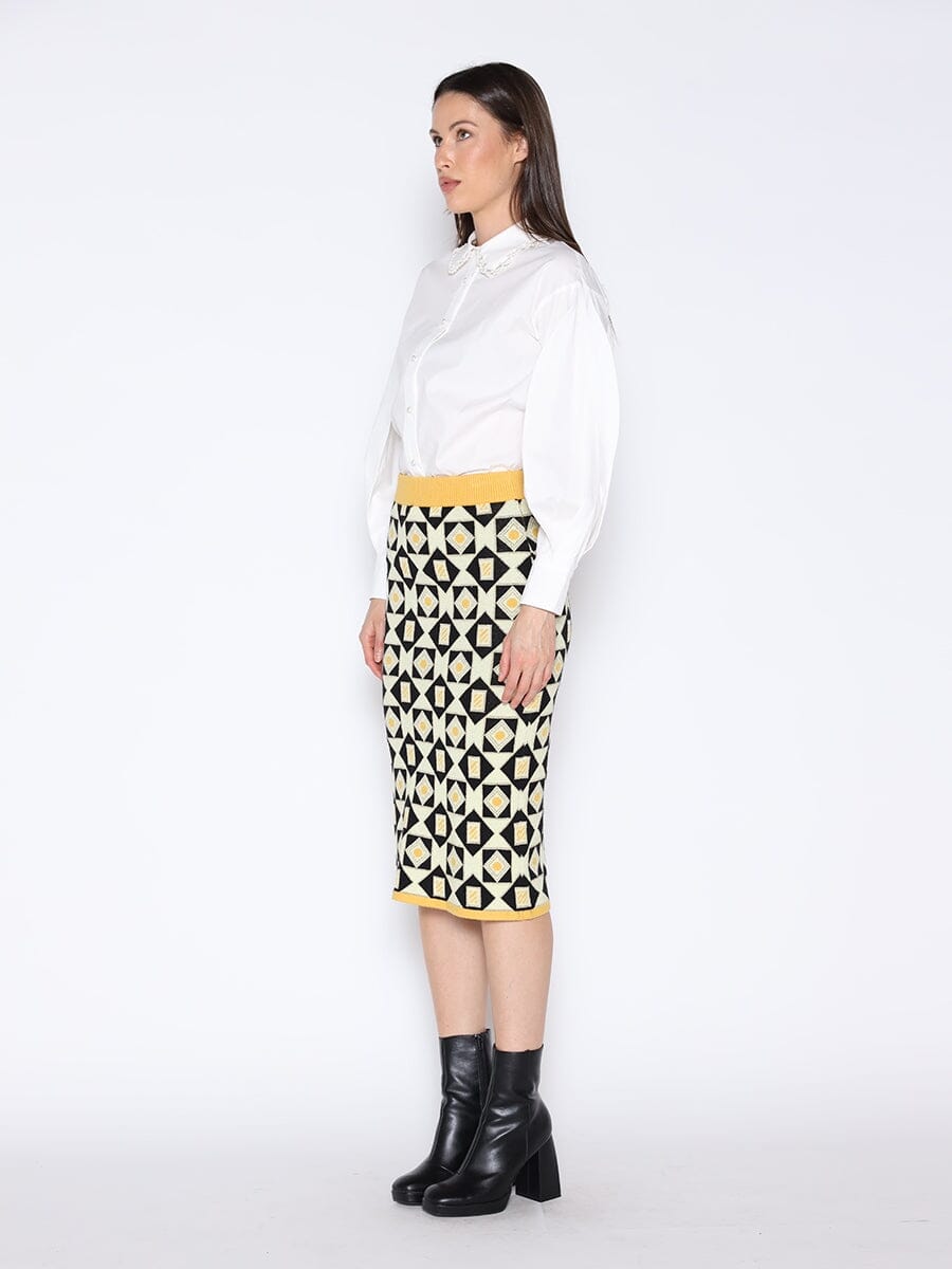 Patterned Wool Knitted Pencil Skirt - Glamourous Grace