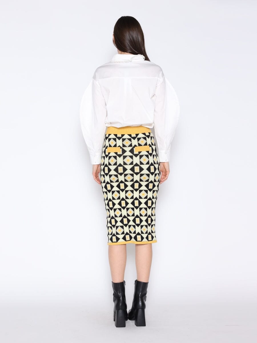 Patterned Wool Knitted Pencil Skirt - Glamourous Grace