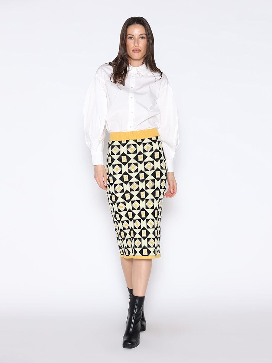 Patterned Wool Knitted Pencil Skirt - Glamourous Grace