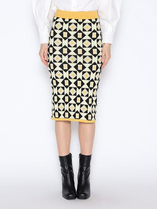 Patterned Wool Knitted Pencil Skirt
