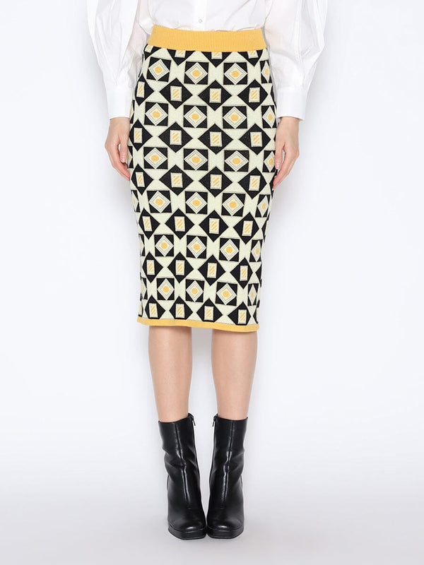 Patterned Wool Knitted Pencil Skirt - Glamourous Grace