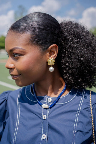 Paw Print Pearl Drop Earring - Gold Earring - Glamourous Grace