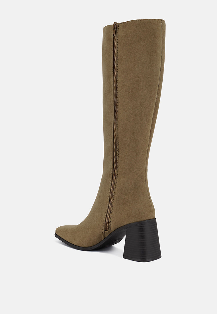 Paytin Faux Leather Block Heel Calf Length Boots - Glamourous Grace