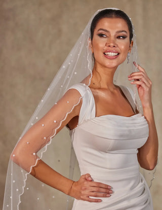 Pearl Wedding Veil, Cathedral Veil- D238 - Glamourous Grace