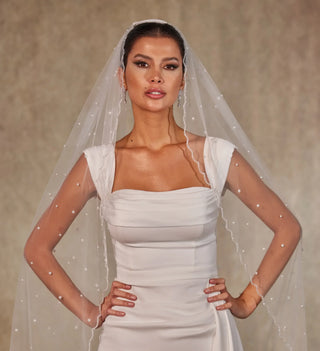 Pearl Wedding Veil, Cathedral Veil- D238 - Glamourous Grace
