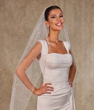 Pearl Wedding Veil, Cathedral Veil- D238 - Glamourous Grace
